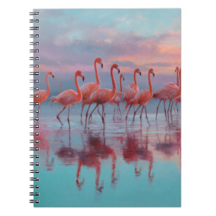 Carnet Pastel Flamants roses Sunset Eau Réflexion