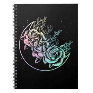 Carnet Pastel Goth Rose Lune Croissant gothique Fleurs