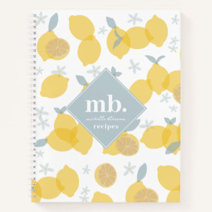 Carnet Pastel moderne Citrus Lemons Monogram Recette