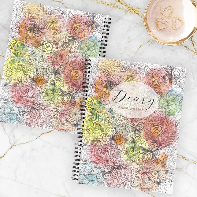 Carnet Pastel Ombre Aquarelle et Doodles floraux d'encre (Créateur téléchargé)