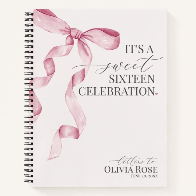 Carnet Pastel Pink Bow Sweet 16 Lettres à Anniversaire fi (Devant)