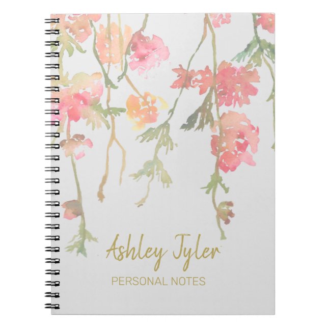Carnet Pastel Pink floral girly mignon personnalisé (Devant)