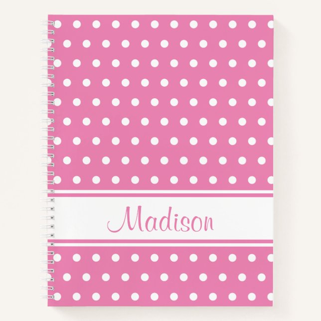 Carnet Pastel Pink White Polka Dot Stripe Nom du script (Devant)