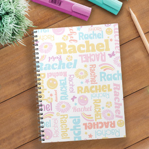 Carnet Pastel preppy smilie visages star nom personnalisé