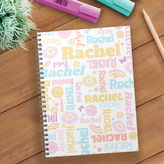 Carnet Pastel preppy smilie visages star nom personnalisé (Créateur téléchargé)