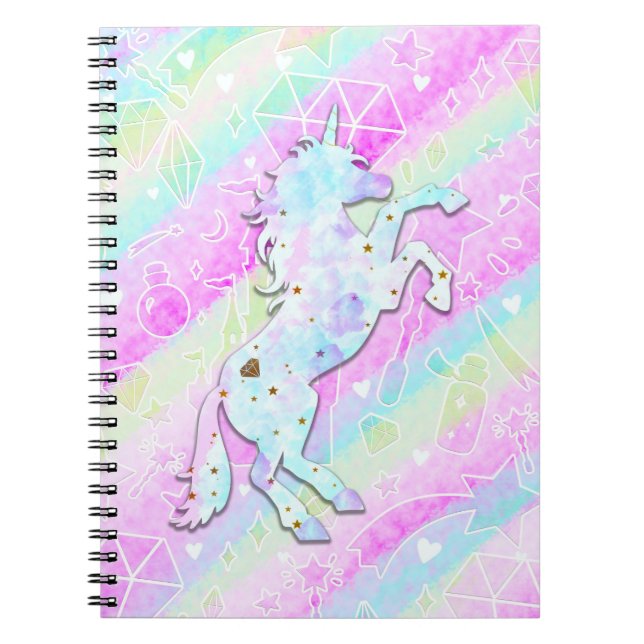 Carnet Pastel Rainbow Diamonds & Stars Magique Unicorn (Devant)
