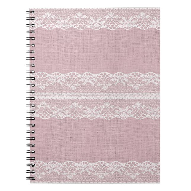 Carnet Pastel rose blanc dentelle texture (Devant)
