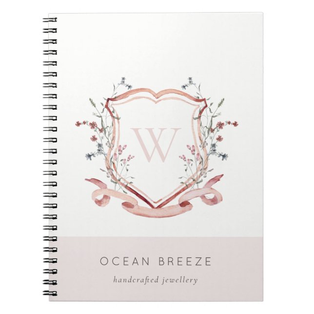 Carnet Pastel Rose Fleur sauvage Aquarelle Crest Monogram (Devant)