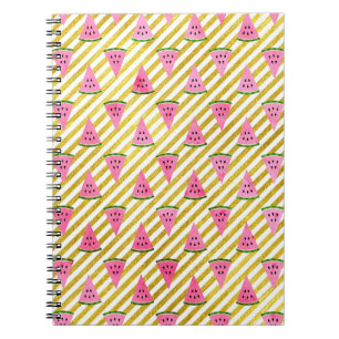 Carnet Pastèque rose et motif jaune d'été de rayure