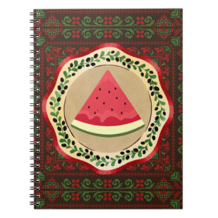 Carnet pastèque sur plaque d'olive avec tatreez palestini