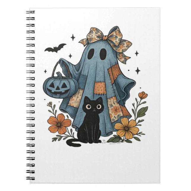 Carnet Patchwork Halloween Ghost noir Chat Essential T-Sh (Devant)