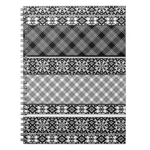 Carnet Patchwork rayé noir et blanc avec dentelle