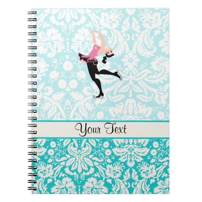 Carnet Patinage de glace turquoise de motif de damassé (Devant)