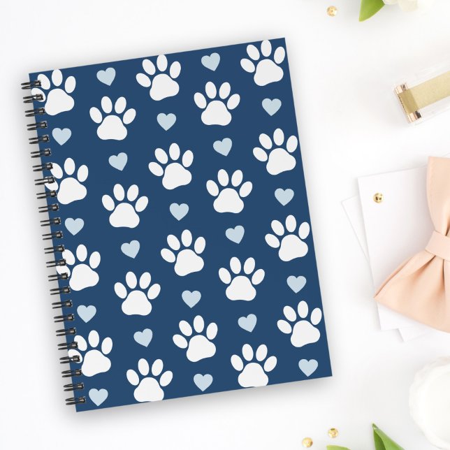 Carnet Pattern of paws, Dog paws, White paws, Blue Hearts (Créateur téléchargé)
