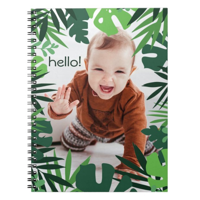Carnet Paume tropicale feuille jungle garçon bonjour text (Devant)