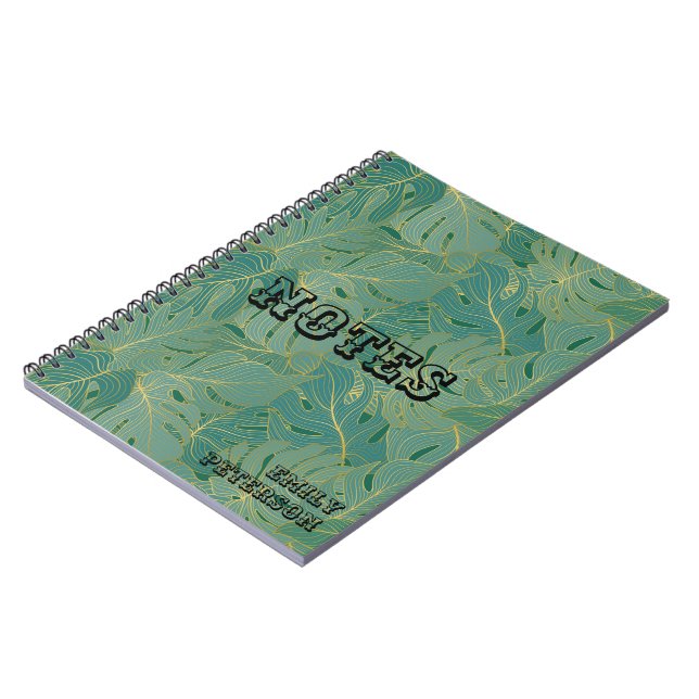Carnet Paume vert et or feuille motif (Côté gauche)