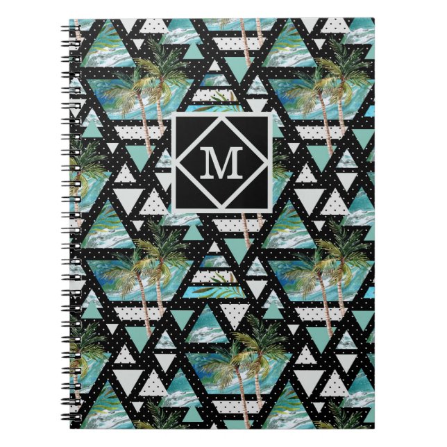 Carnet Paumes géométriques abstraites et motif de vagues (Devant)