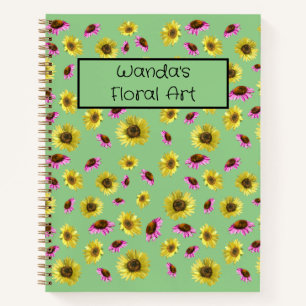 Carnet Pavé vert floral jaune et rose pour artiste