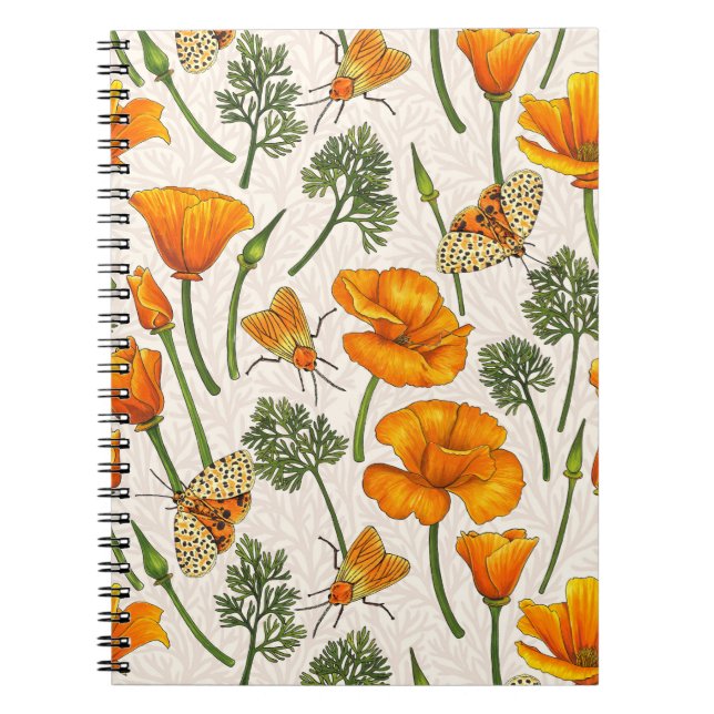 Carnet Pavot de Californie et papillons de nuit sur blanc (Devant)