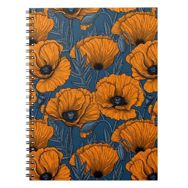 Carnet Pavot orange sur bleu foncé (Devant)