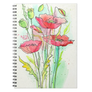 Carnet Pavots peints d'aquarelle