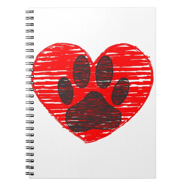 Carnet Paw Chien Croquis Dans Le Coeur Rouge (Devant)