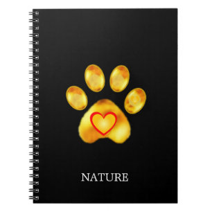 Carnet Paw d'or avec coeur sur noir