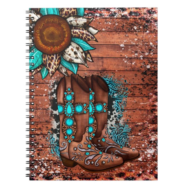 Carnet Pays Western Botte de cowboy et Fleur (Devant)