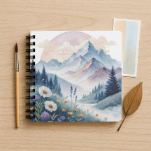 Paysage alpin aquarelle avec Fleur sauvage
