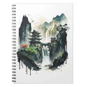 Carnet Paysage antique de l'encre chinoise avec cascade