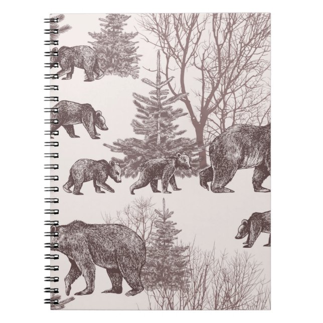 Carnet Paysage avec ours, oursons, arbres d'hiver et sapi (Devant)