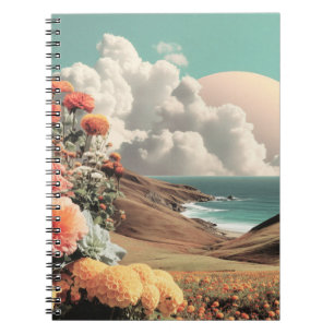 Carnet Paysage côtier surréaliste avec fleurs et nuages