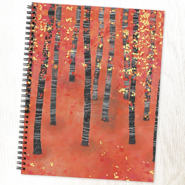 Carnet Paysage de la forêt de Birch Tree (Birch aspen tree forest woodland contemporary art notebook with choice of cover, size and interior)
