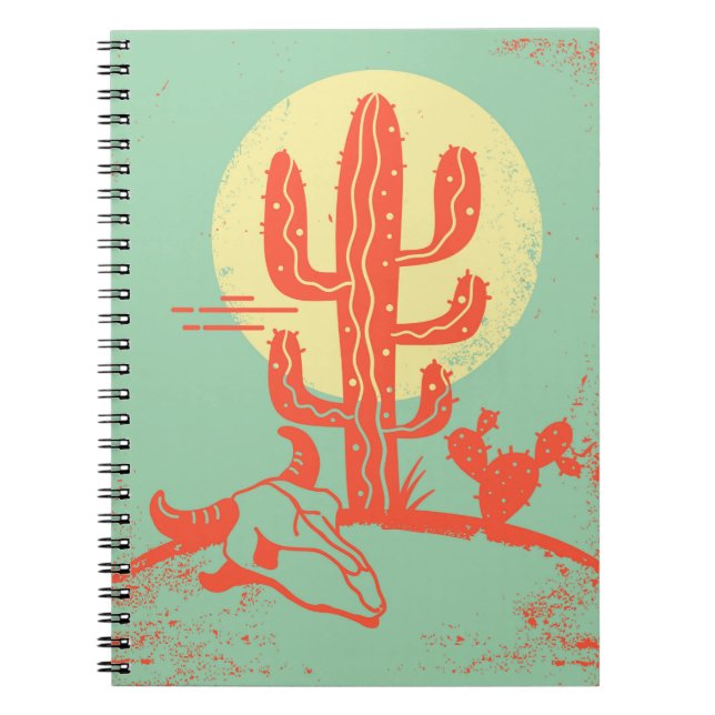 Carnet Paysage désertique avec cactus et crâne de vache.  (Devant)