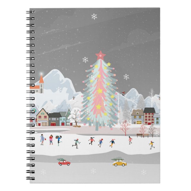 Carnet Paysage d'hiver : fête du village de nuit. (Devant)
