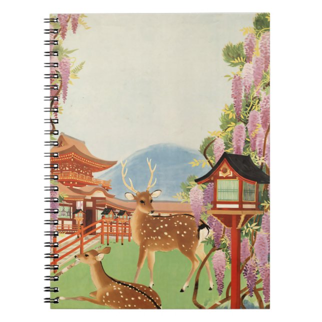 Carnet Paysage JAPONAIS | cerf sacré de Nara | temple (Devant)