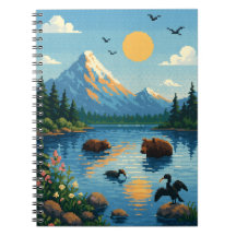 Paysage lacustre, art des pixels