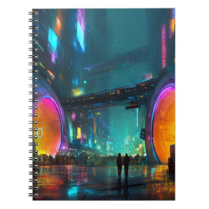 Carnet Paysage urbain cyberpunk vibrant avec des arches