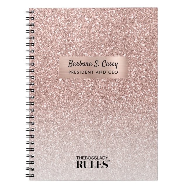 Carnet PDG Dame de direction Rose Gold Paillettes Nom et  (Devant)