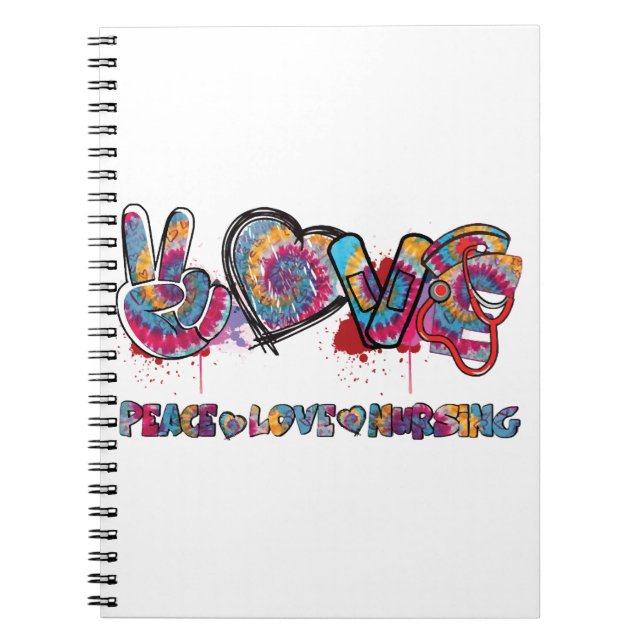 Carnet Peace Love Nurse Stethoscope Cute Nurse Tie Dye (Devant)
