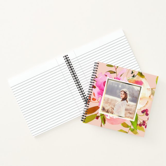 Carnet Peach Blush avec aquarelle photo florale (Intérieur)