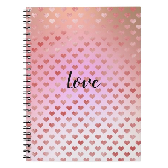 Carnet Peach rose Red Hearts Ombre (Devant)
