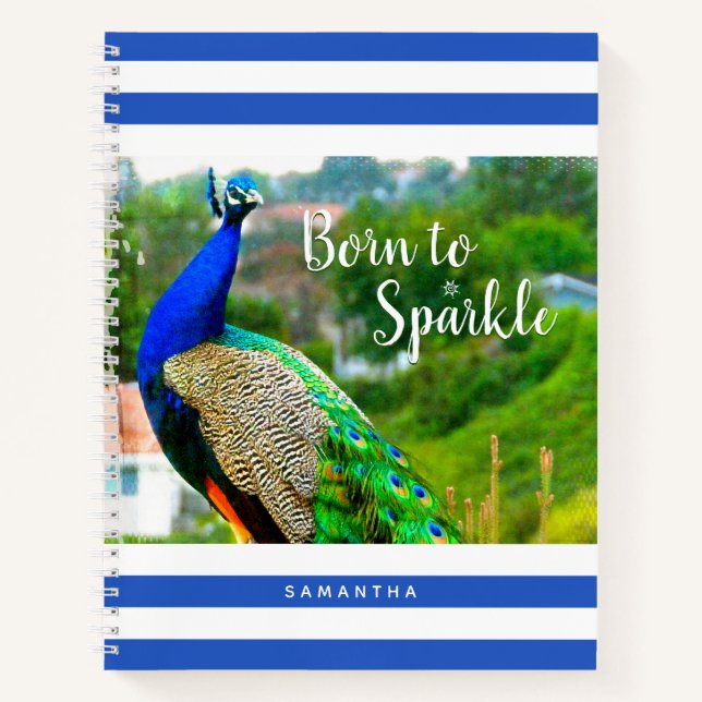 Carnet Peacock Bleu Bleu Blancs Né pour Étincelle Moderne (Devant)