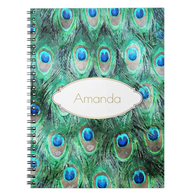 Carnet Peacock Feathers Exotic Wild Watercolor Motif (Devant)