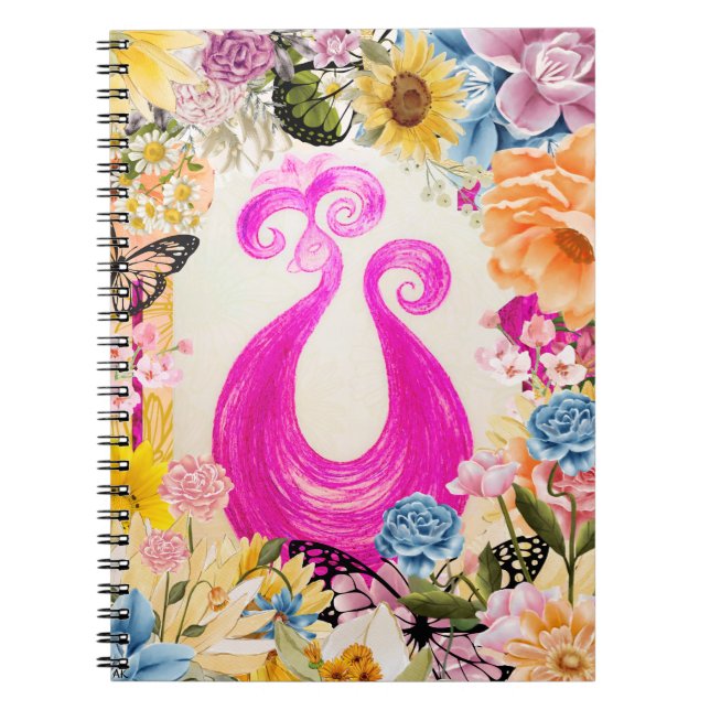 Carnet Peacock Plum rose avec fleurs colorées (Devant)