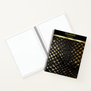 Carnet Peau brillante de serpent noir et or
