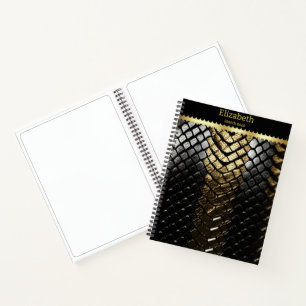 Carnet Peau brillante de serpent noir et or