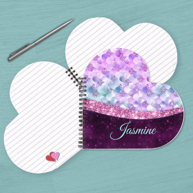 Carnet Peau de sirène rose argent faux strass monogramme  (Créateur téléchargé)