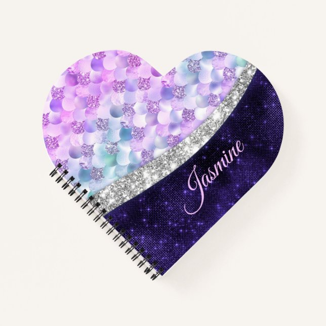 Carnet Peau de sirène violet argent faux strass monogramm (Devant)