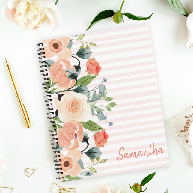 Carnet Pêche Florale personnalisée (Brighten up your school day or journaling time with this pretty notebook.)